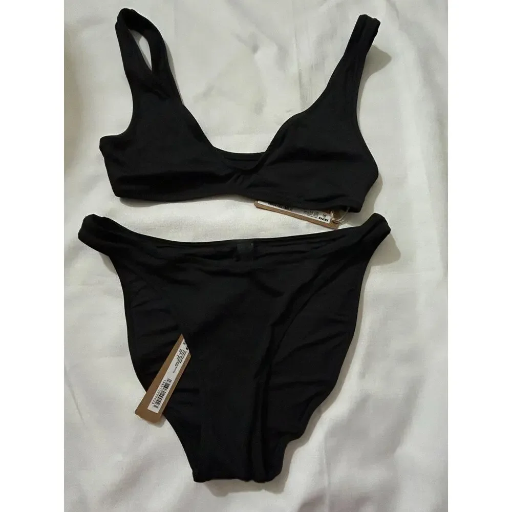 Skims NWT Signature Plunge Triangle Top & Mid Coverage Swim Bottoms Black Size S